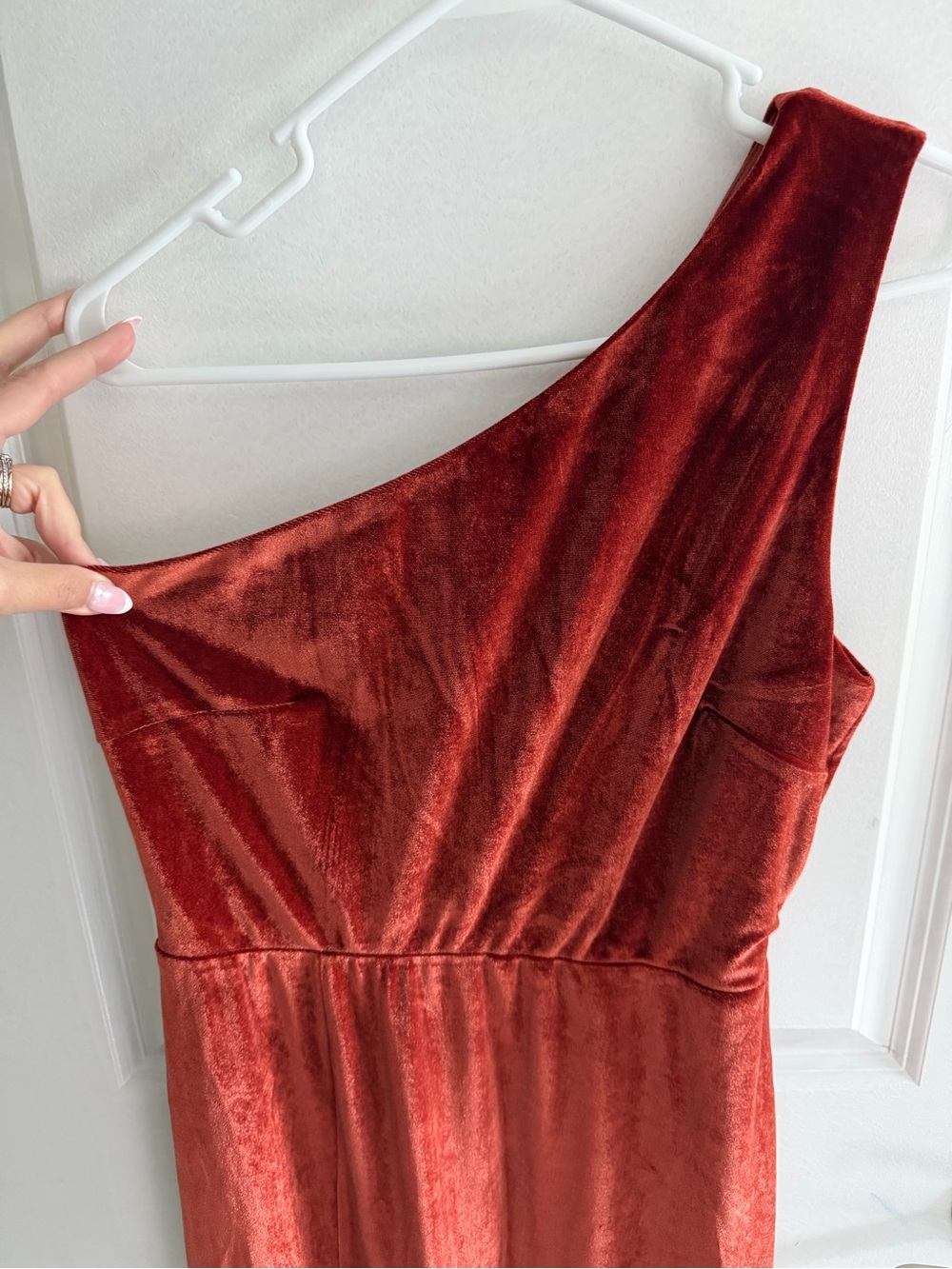 Baltic Born One-Shoulder Velvet Dress in Rust